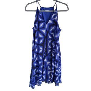 Calvin Klein Woman Size 12 Blue Geometric Print Chiffon Lined Halter dress